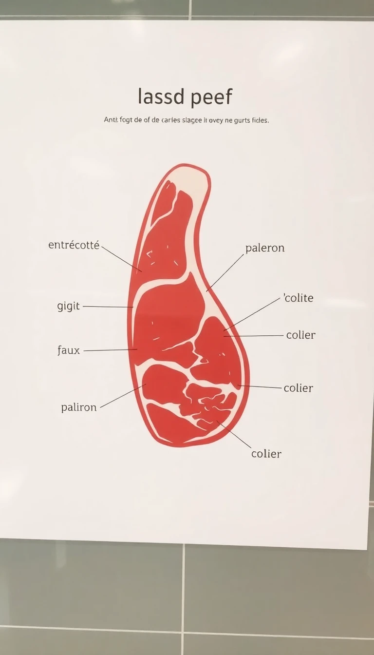 Schéma des différentes découpes de boeuf